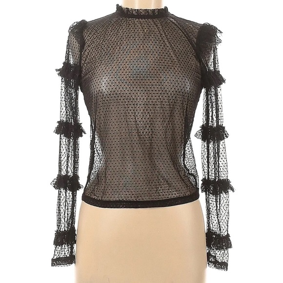 Forever 21 Sheer Blouse Long Sleeve Black - Picture 1 of 11